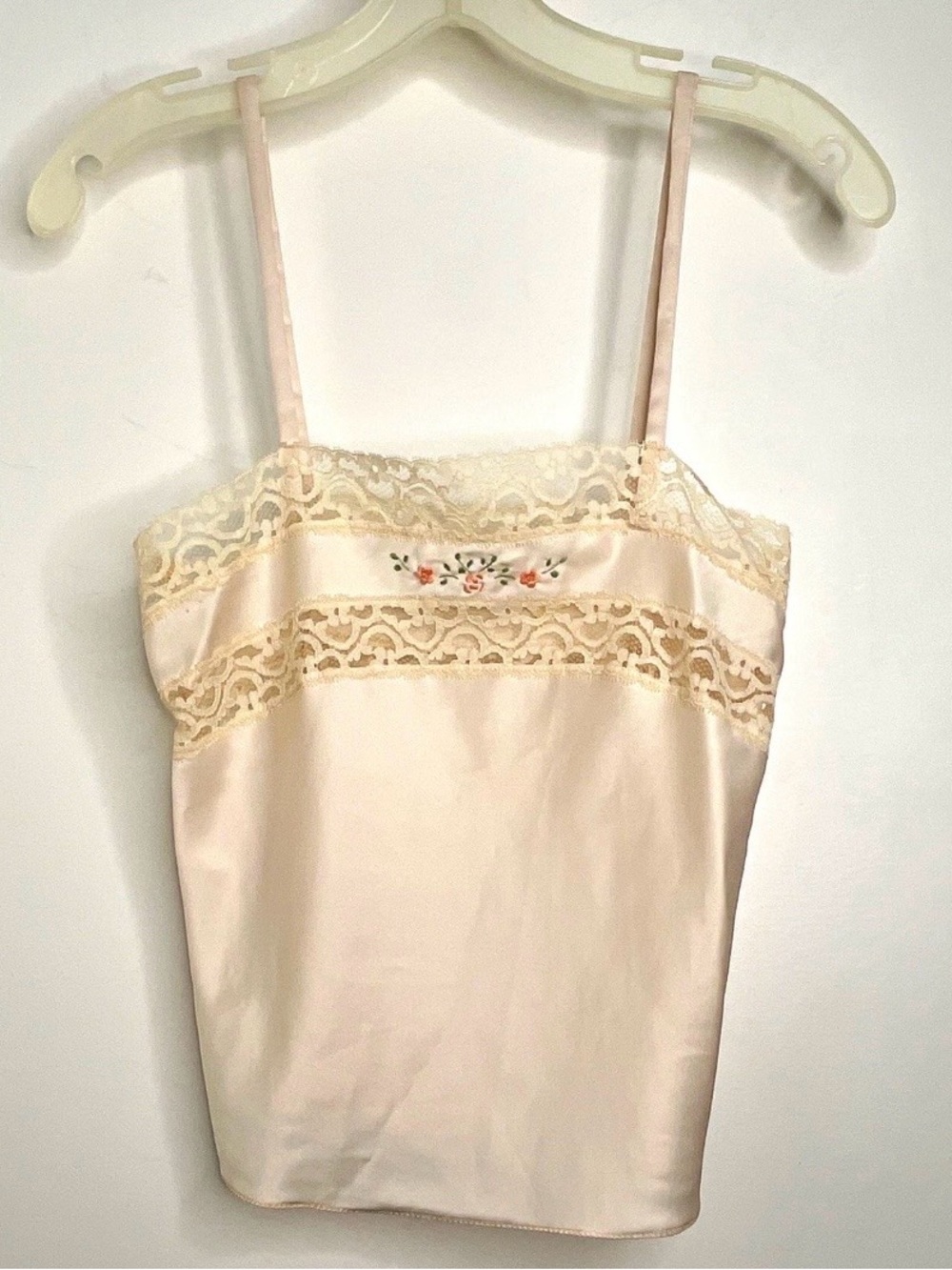 Vtg Eve Stillman Saks Fifth Ave Cream Satin Floral Lace Trim Cami S Coquette